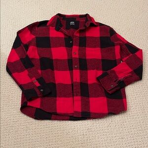 Falls Creek Red and Black Plaid Button Down flannel Shirt